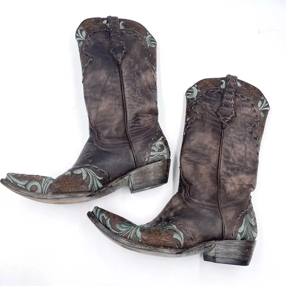 Old Gringo Erin Boots Brown Blue Leather Embroidered Western Cowboy Sz 9 - Picture 7 of 10